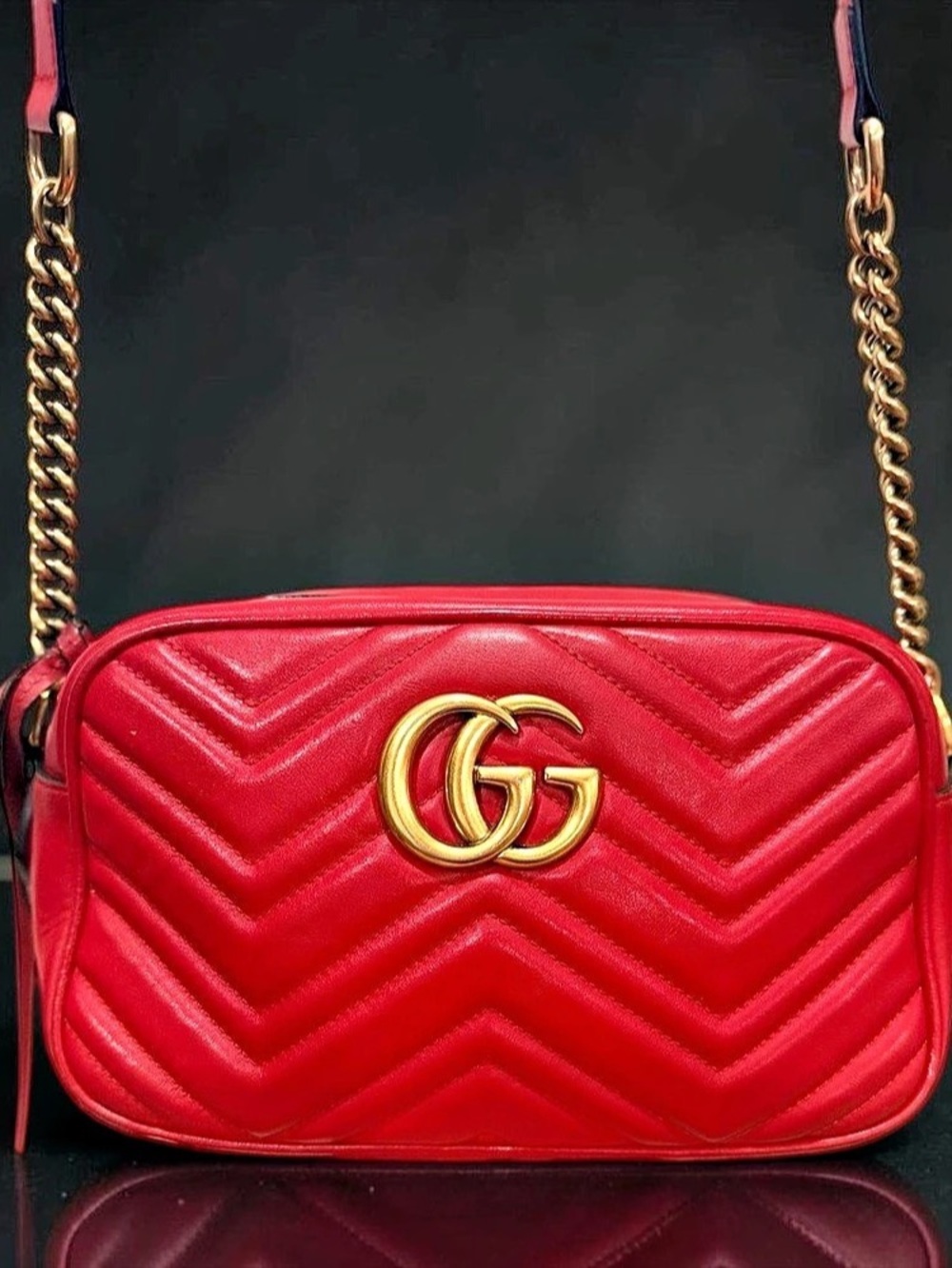 Gucci GG Marmont Small Camera Bag Red Matelassé Leather, COA & Dust Bag